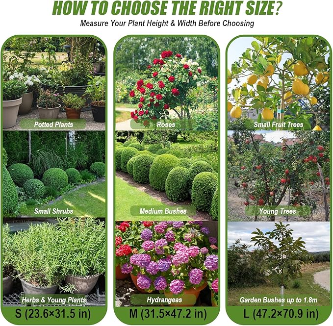 6 Pack Plant Frost Protection Covers – Mixed Sizes 23.6x31.5, 31.5x47.2, 47.2x70.9 – Reusable Breathable Freeze Blankets with Drawstring for Winter Plant, Tree, Shrub, and Garden Protection