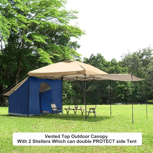KAMPKEEPER 10x10 Easy Pop Up Canopy Tent with Sidewalls, Instant Outdoor Shade Shelter with Removable 10FT Sun Walls, Quick Setup Waterproof and UV-Resistant for Patio (Khaki, 2 sidewall)