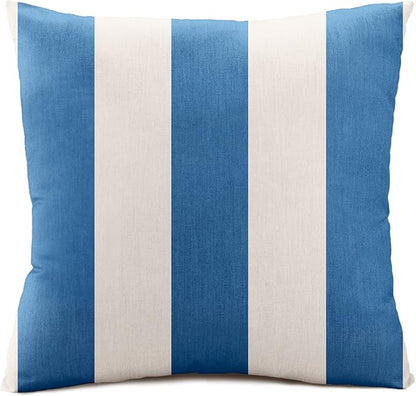 Austin Horn Classics Sunbrella Cabana Stripe White/Blue, Zippered 18-inch x 18-inch Pillow Cover ONLY (Set of 2) Indoor/Outdoor, Fill Sold Seperately