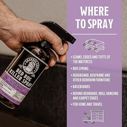 Grandpa Gus's Natural Bed Bug Spray, Plant-Based Bug Control for Home, Mattresses, Furniture, Carpets, and Bedding, Kills Bed Bugs and Eggs, Safe for Kids and Pets, 16 fl oz