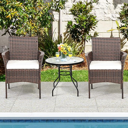 HAPPYGRILL Set of 2 Patio Dining Chairs Outdoor PE Wicker Chairs with Soft Cushions, All-Weather Rattan Chairs for Garden Backyard Lawn Poolside Balcony