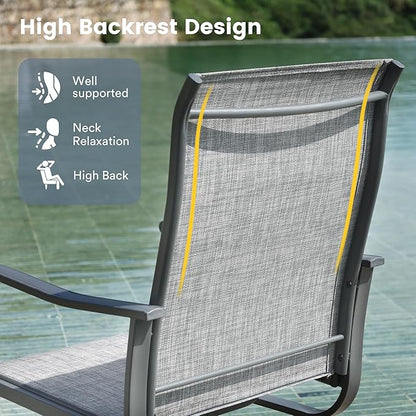 VICLLAX Patio Dining Set for 8, 9 Pieces Outdoor Furniture Includes 60" Round Patio Table with Umbrella Hole and 8 Outdoor Swivel Chairs for Lawn Garden, Grey Wood Grain Tabletop and Grey Fabric