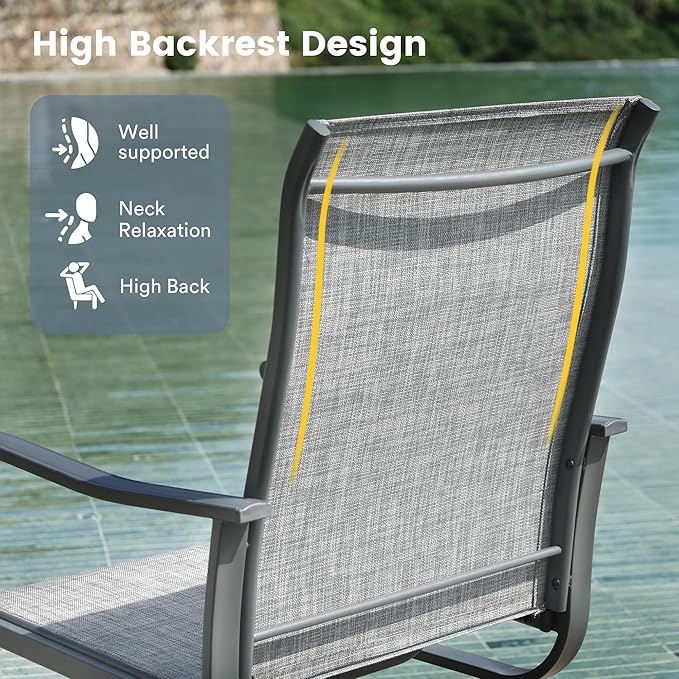 VICLLAX 7 Pieces Patio Dining Set for 6, Outdoor Furniture Set Includes 47.2" Outdoor Round Table and 6 Patio Swivel Chairs for Lawn Garden, Grey Wood Grain Tabletop and Grey Fabric