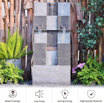44.8" H Modern Outdoor Water Fountain with LED Lights and Pump, Mutiply-Tier Standing Cascading Waterfall - Modern Design for Garden,Patio,Yard, Multi-Level Outdoor Decor (Gray)