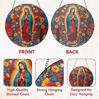 FLAGWIX Christmas Christian Gifts for Women - Virgen De Guadalupe Stained Glass Window Hanging 8 in - Religious Gifts for Women, Our Lady of Guadalupe Sun Catchers Indoor Window for Hanging Decor