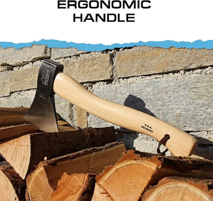 PRANDI German Hatchet 1.76lb - Hickory Handle 14.97in with Leather String - Ideal for Camping and Bushcraft - Made in Italy