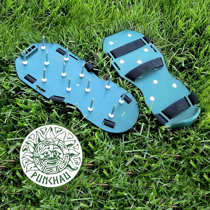 Lawn Aerator Shoes w/Metal Buckles and 3 Straps - Heavy Duty Spiked Sandals for Aerating Your Lawn or Yard