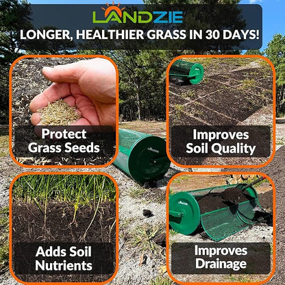 LANDZIE Lawn and Garden Spreaders - 60 x 20 Inch Tow-Behind Compost and Peat Moss Spreader for Large Lawns Commercial Landscaping - Effortlessly Spread Perfect Layer of Topdressing - Large Lawn Care