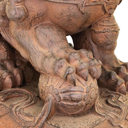 Zaer Ltd. Set of 2 Traditional Fu Dog Garden Statues, Chinese Guardian Lion Sculptures with Pedestals, Made with Magnesium-Cement (Antique Rust)