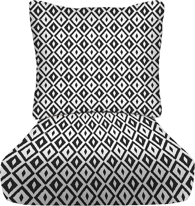 RSH DECOR Deep Seating Cushion with Pillow Back | 22” x 25” Seat | Water and Fade-Resistant Spun Fabric | Outdoor Chair Cushion Set for Patio Furniture | Black White Aztec