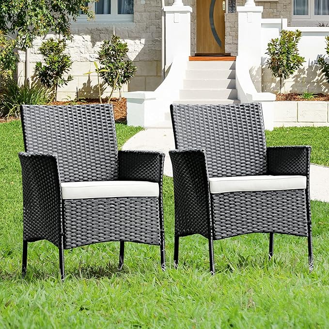 HAPPYGRILL 2 Pieces Patio Chairs Set Outdoor Rattan Wicker Single Armchair PE Furniture Sofa Set with Cushions