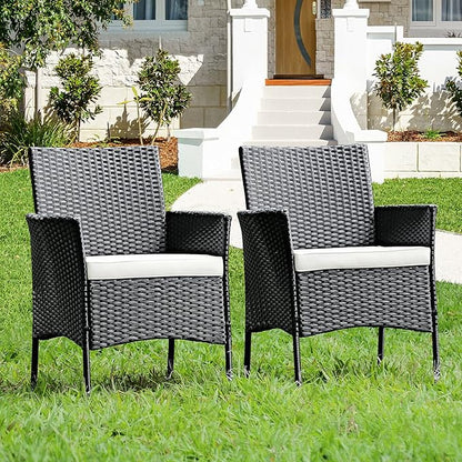 HAPPYGRILL 2 Pieces Patio Chairs Set Outdoor Rattan Wicker Single Armchair PE Furniture Sofa Set with Cushions