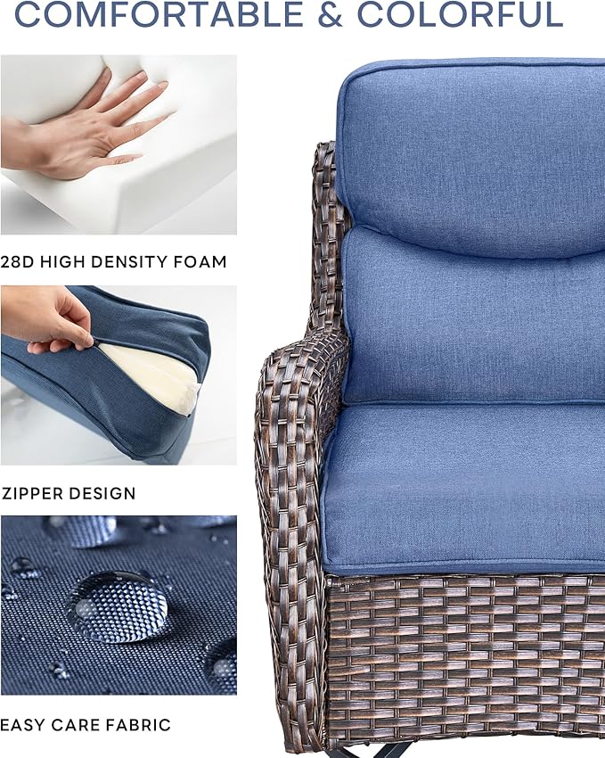 Pop 22x25/22x24 Outdoor Cushions for Patio 5 Piece Set - Set of 5 Water-Resistant Replacement Cushion for Wicker Rocking Swivel Chairs Loveseat Couch Sectional Sofa - Navy Blue/Smile