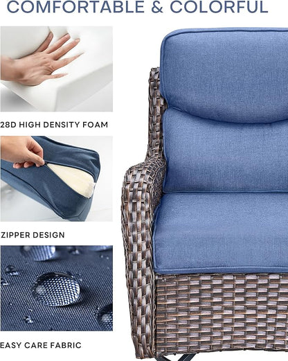 Pop 22x25/22x24 Outdoor Seat Cushions Set of 2 - Comfortable High Back Water-Resistant Patio Wicker Chairs Cushion for Dining Rocker Glider Loveseat Couch Sectional Sofa - Navy Blue/Smile