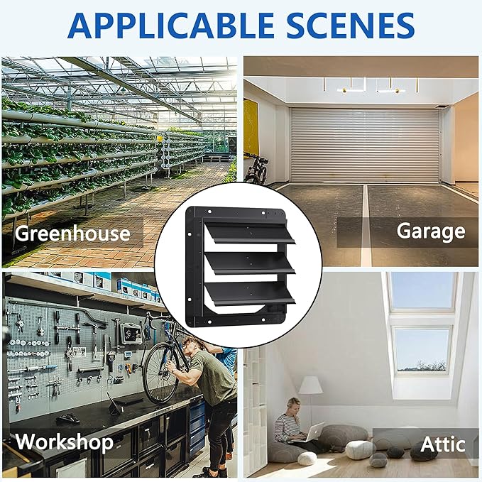 12 Inch Aluminum Automatic Shutter Louver Vent (No Fan Blades and Motor) for Home Attics, Workshops, Barn, Greenhouse