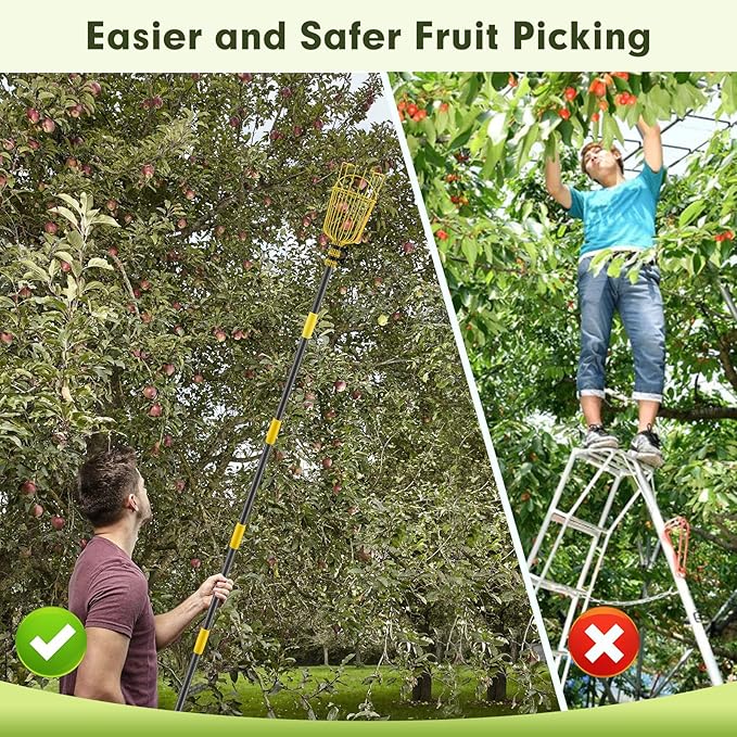 INFLATION Fruit Picker Tool,Apple Picker Pole with Basket,8 FT Adjustable Fruit Picker Pole with Basket Telescoping,Sturdy Basket with Foam Pad for Picking Avocado Acorn Lemon Pear Mango……