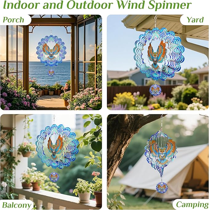 Hanging Wind Spinners Outdoor - Owl Gifts for Mom Dad Grandma, 11.5 Inch 3D Metal Birds Wind Catcher Art Garden Kinetic Wind Sculptures & Spinners for Garden Yard Porch Decor