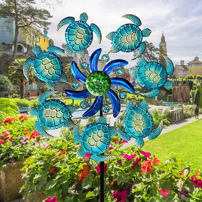 39" Sea Turtle Wind Spinners Garden Stake-Ocean Theme Outdoor Decorations- Metal Stake Yard Spinner-Wind Sculpture Yard Art Decorations for Patio,Swimming,Lawn & Garden Decor