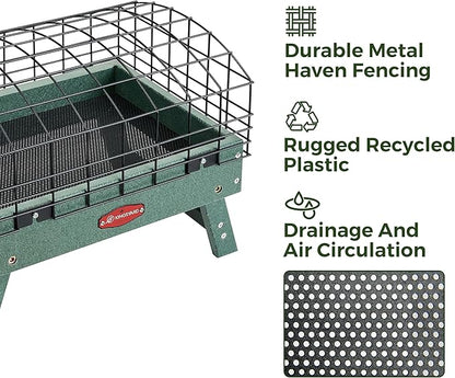 Kingsyard Squirrel Proof Ground Bird Feeder for Outdoors - Recycled Plastic Platform Feeding Station, Fly-Through Metal Caged Wild Bird Feeder for Small Birds, 5 LBS Large Capacity, Green
