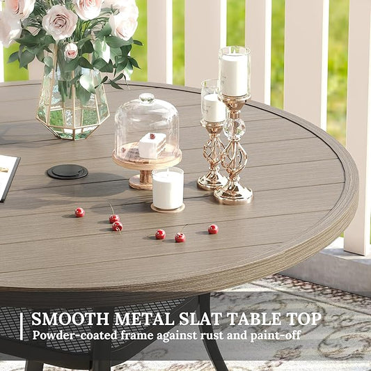 VICLLAX Patio Dining Set for 4, 5 Pieces Outdoor Furniture Includes 40.6" Round Patio Table with Umbrella Hole and 4 Outdoor Swivel Chairs for Lawn Garden, Grey Wood Grain Tabletop