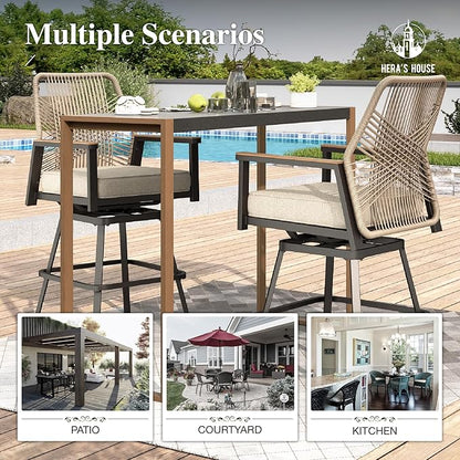 HERA'S HOUSE Outdoor Swivel Bar Stools Set of 6, High Top Patio Chairs with All Weather Cushion Pro Fabric, Bistro Set for Backyard, Lawn Garden, Balcony,Poolside