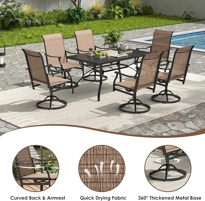 Soohow Outdoor Dining Chairs Set of 2, 360°Swivel Patio Dining Chair with Textilene Fabric, Outdoor Metal Armchair All Weather Resistant, Ergonomic Comfort, Perfect for Patio, Backyard, Balcony