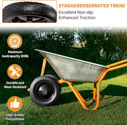 2 PCS 4.80/4.00-8 Flat Free Tire and Wheel, 14.5 Solid Wheelbarrow Tires, 5/8" 3/4" Bearings，3"-7" Centered Hub for Hand Truck, Garden Cart, Universal Fit 4.80/4.00-8, 3.50/3.00-8 4.00-6 etc