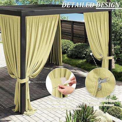 Gazebo Universal Replacement Privacy Curtain,12'×12' Gazebo Outdoor Waterproof Curtains, 4-Panels Sidewall Curtains with Double Zipper for Patio Canopy, Garden and Backyard (Curtain Only)