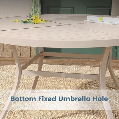 DIFY 7 Pieces Outdoor Patio Dining Set, 6 Sandshell Textilene Swivel Dining Chairs and 53.1" Sandshell Round Metal Dining Table, Outdoor Table and Chairs