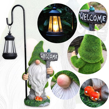 JOYBEE Garden Statues Gnome with Solar Lantern Outdoor Decor-Gnomes Solar Figurines Lights Decorations for Patio Yard Lawn Ornaments-Gifts for Women Mom Grandma