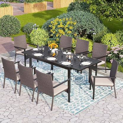 PHI VILLA Outdoor Wicker Chairs Set of 4, Rattan Covered Metal Armchairs with Removable Cushion, Heavy Duty Furniture Set for Patio, Deck, Porch, Yard