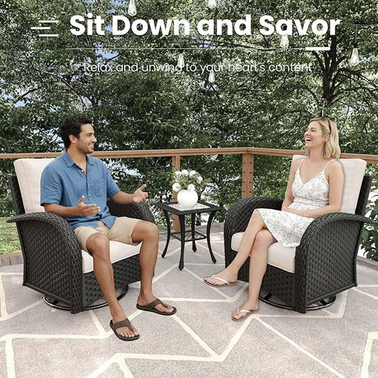 6 Pieces Patio Furniture Sets, Wicker Rattan High Back Outdoor Swivel Rocking Chairs Set with 3-Seat Couch, Ottomans and Side Table