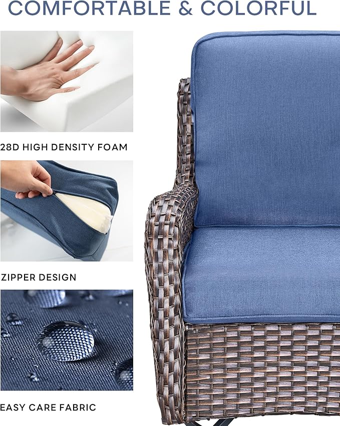 Pop 22x25/22x24 Outdoor Chair Cushions Set of 4 - Heavy Duty High Back Replacement Zippered Cushion for Patio Furniture Dining Rocking Chairs Loveseat L-Shape Sofa - Navy Blue/Classic