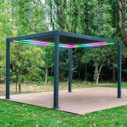 MIRADOR 111S LED Louvered Pergola Gazebo, 10Ft x 13Ft, Integrated LED Strip Lights, Full Aluminum Frame, Adjustable Roof, Outdoor, Durable, Charcoal
