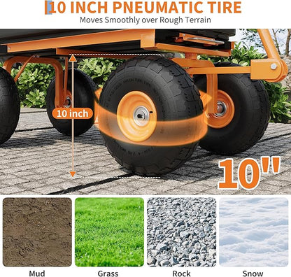Garden Dump Cart - 600Lb Capacity Heavy Duty Yard Utility Garden Cart with Removable Dump Bed, All-Terrain Tires & 180° Adjustable Handle for Soil, Plants, Tools