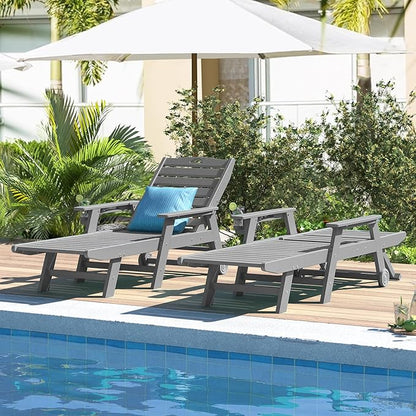 nalone Chaise Lounge Set of 2 Outdoor with 5-Position Adjustable Backrest, HDPE Lounge Chair for Outside Supports Up to 400 LBS, Pool Lounge Chairs for Patio Poolside Deck Beach Backyard (Grey)