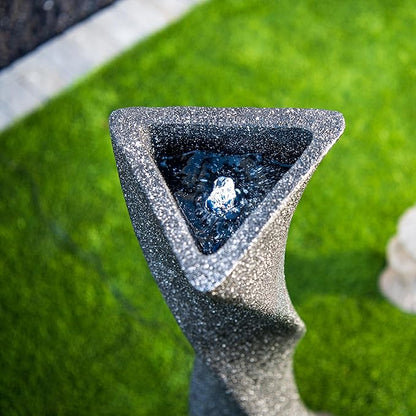 XBrand 39 in. H Freestanding Resin Fiberglass Sculptural Modern Twisted Pilar Outdoor Garden Fountain w/LED Light