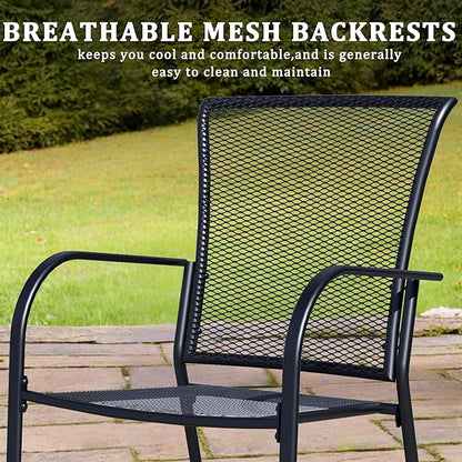 Outdoor Metal Patio Chairs Set of 2, Stackable Iron Mesh Dining Chairs with Armrests, All-Weather Bistro Chairs for Garden, Backyard, Porch, or Balcony