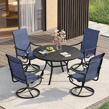 VICLLAX Swivel Patio Chairs Set of 4, 360-degree All-Weather Outdoor Swivel Chairs for Lawn Garden, Patio Dining Chairs, Black Metal Frame and Blue Textilene Mesh Fabric