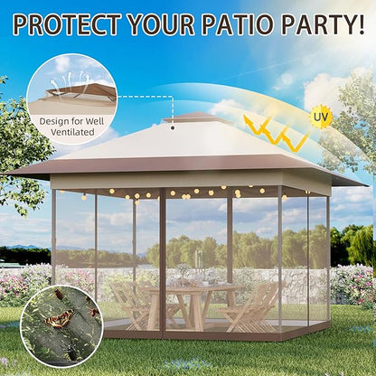 Bezseller 13x13 Pop Up Gazebo Tent with Mosquito Netting – Quick Set Up, Water-Resistant Outdoor Canopy for Patio, Garden, Backyard, and More,Khaki