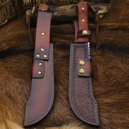 BA-KOR USA 8mmDC53 steel 35CM (14 ") full Tang fixed knife with leather sheath and (5.9 ") ceria ignition head, suitable for outdoor hunting, camping, clearing, adventure, fishing, EDC, BBQ (BA-K0a(8mm))