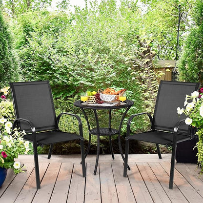 Tangkula 4 Piece Patio Dining Chairs, Outdoor Bistro Chairs W/Curved Armrests, Easy-to-Dry Fabric, Reinforced Steel Frame, Wide & Comfortable Camping Chairs for Garden, Poolside, Backyard (2, Black)
