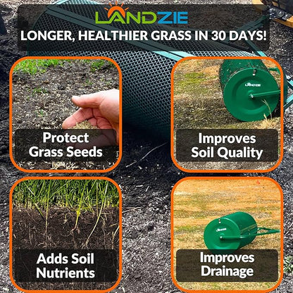 LANDZIE Lawn & Garden Spreaders - 44 Inch Heavy Duty Metal Mesh Basket Push/Tow Spreader - Compost, Peat Moss, Top Soil, Mulch - Durable Lightweight Multi-Purpose Yard Care Equipment - Manure Spreader