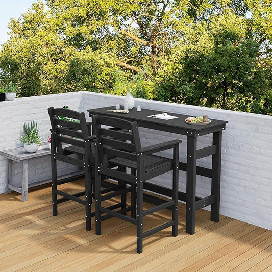 SERWALL 41" Outdoor Bar Table, All Weather HDPE Patio Bar Counter Height Table, Rectangle Patio Bar Table for Outside, Garden, Backyard, Balcony, Poolside, Black