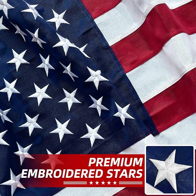 Premium American Flag 6x10 Ft TearProof Series for Outside, Heavy Duty Outdoor，Longest Lasting, Super Tough Fade Resistant Spun Polyester, High Wind US Outdoor Flags Embroidered Stars, Sewn Stripes, Brass Grommets