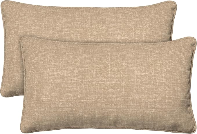 Honeycomb Outdoor Lumbar Pillow 2-Pack, 22 x 12, Hampton Texture Neutral Throw Pillows for Patio Furniture