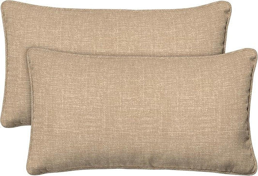 Honeycomb Outdoor Lumbar Pillow 2-Pack, 22 x 12, Hampton Texture Neutral Throw Pillows for Patio Furniture
