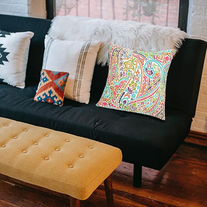 FUNHOME Outdoor Indoor Throw Pillows 18”x18”, Set of 2 Decorative Throw Pillows with Inserts, All Weather Water-Repellent Square Pillows for Bed, Couch, Sofa and Patio Furniture-Melora Paisley