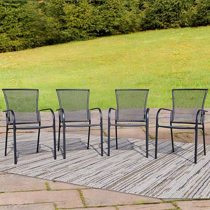 Outdoor Metal Patio Chairs Set of 4, Stackable Iron Mesh Dining Chairs with Armrests, All-Weather Bistro Chairs for Garden, Backyard, Porch, or Balcony