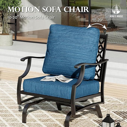 HERA'S HOUSE Outdoor Chairs Set of 2, 2 x Patio Chair with Pacific Blue Cushions, All Weather Outdoor Furniture for Lawn Garden Backyard Deck(Rocking Chairs)